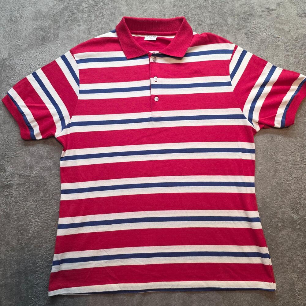 Coyote Polo Shirt Mens XL Red White Blue Striped Short Sleeve Jersey Knit